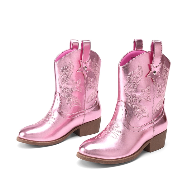 Kids’ Embroidered Slip-On Cowgirl Boots - PINK - 1