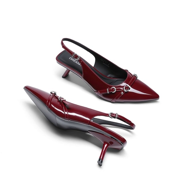 Women’s Pointed Slingback Heels - BURGUNDY - 4