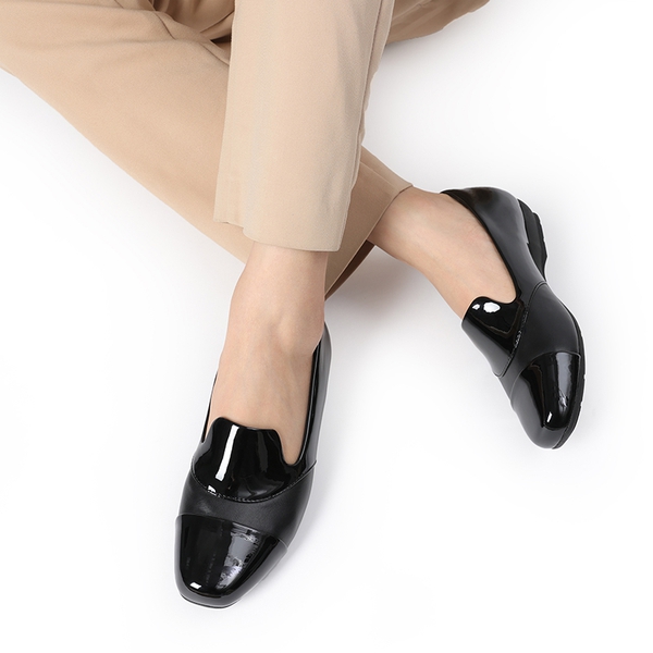 Women’s Wide Fit Elastic Loafers - BLACK-PAT - 6