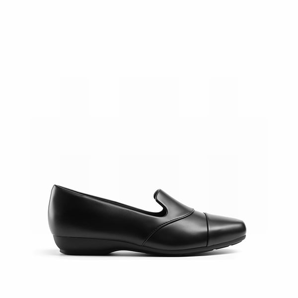 Ascenelle Women’s Wide Fit Elastic Loafers - BLACK-PU - 3