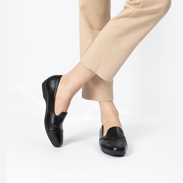 Ascenelle Women’s Wide Fit Elastic Loafers - BLACK-PU - 7