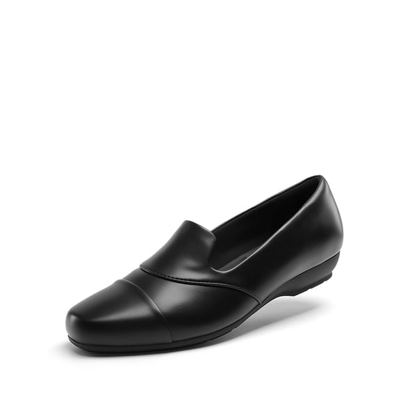 Ascenelle Women’s Wide Fit Elastic Loafers - BLACK-PU - 1