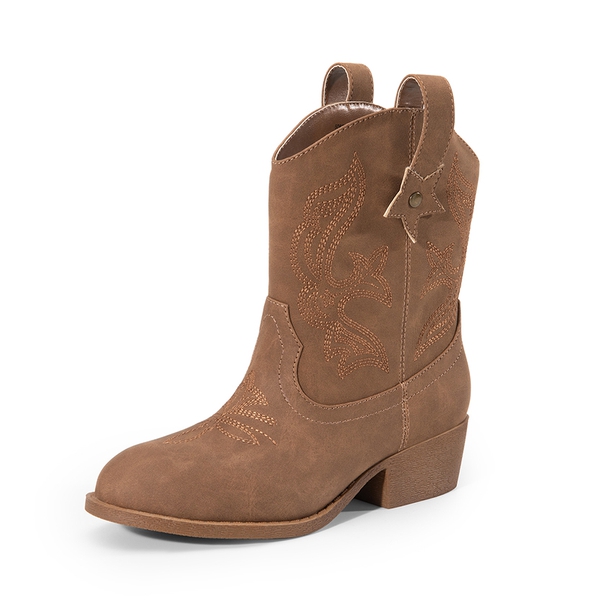 Kids’ Embroidered Slip-On Cowgirl Boots - CAMEL -  0