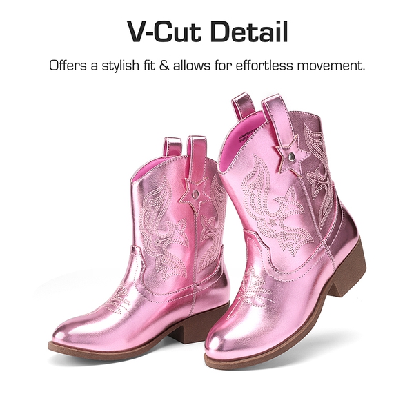 Kids’ Embroidered Slip-On Cowgirl Boots - PINK - 2