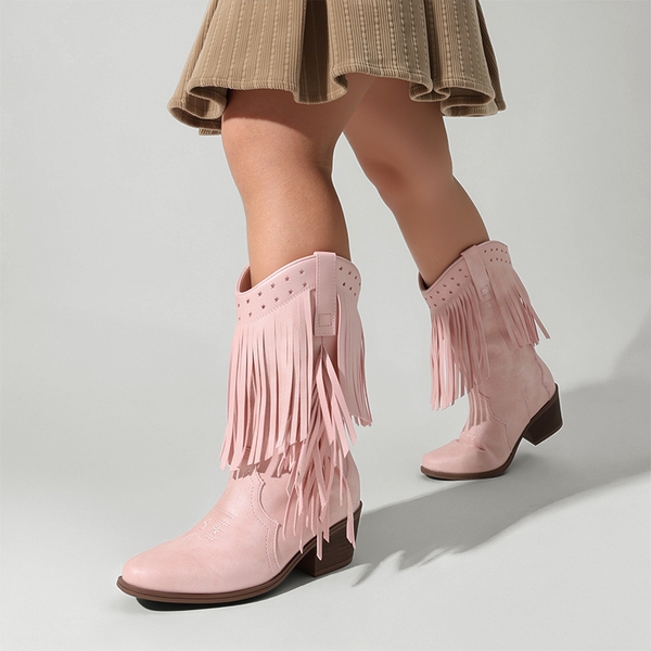 Girls’ Tassel Star Western Cowgirl Boots - PINK - 5