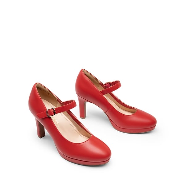 Mary Jane Platform Pumps - RED-PU - 2