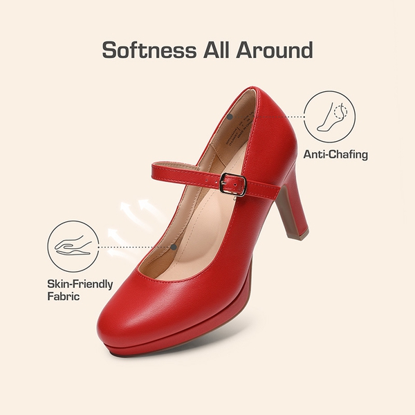 Mary Jane Platform Pumps - RED-PU - 3