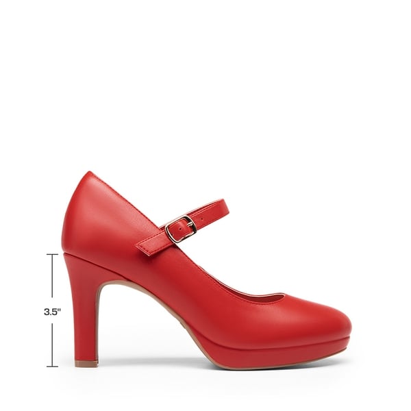 Mary Jane Platform Pumps - RED-PU - 1
