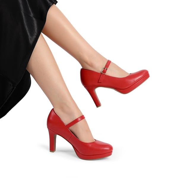 Mary Jane Platform Pumps - RED-PU - 6