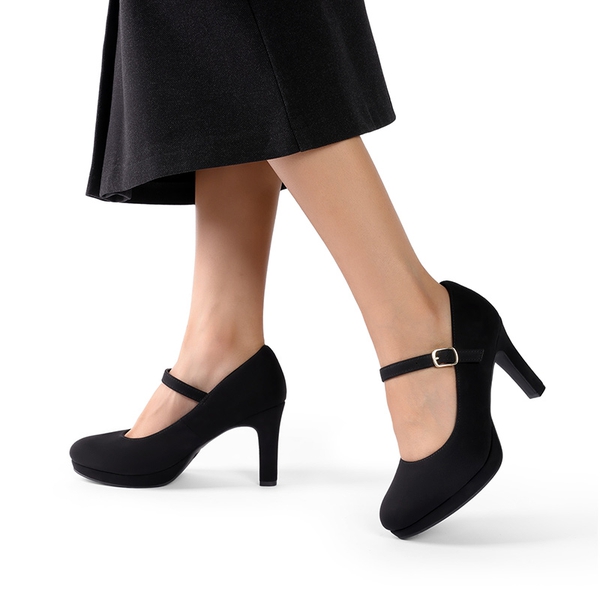 Ascenelle Mary Jane Platform Pumps -  [Josephine] - BLACK-SUEDE - 7
