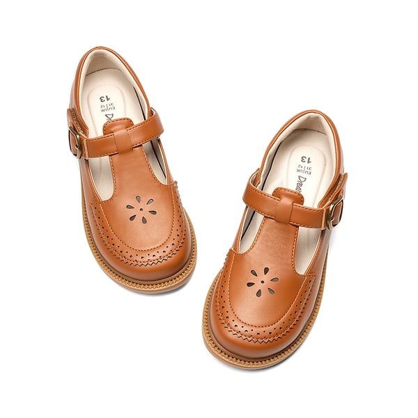Girls’ Non-Slip T-Strap Mary Janes - BROWN - 1