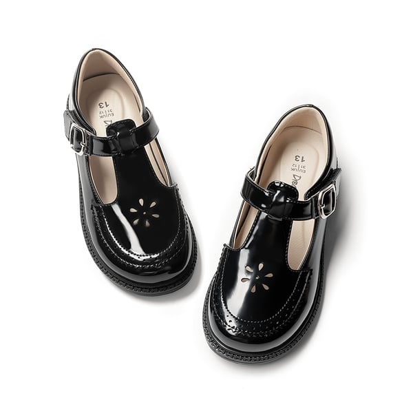 Girls’ Non-Slip T-Strap Mary Janes - ALL BLACK - 1