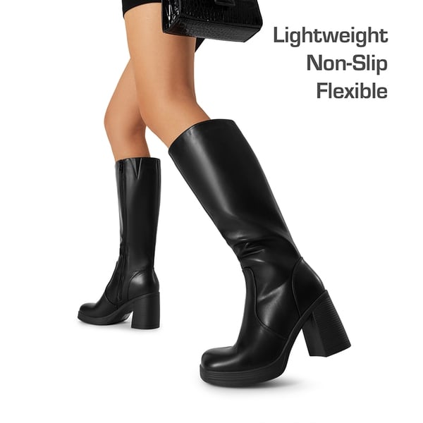 Women’s Stretchy Knee-High Platform Boots - BLACK - 3