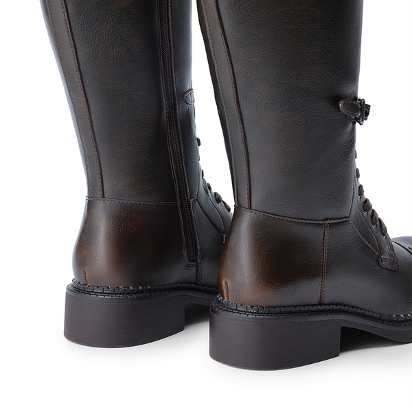 Women’s Square-Toe Block Heel Boots - DARK BROWN - 3