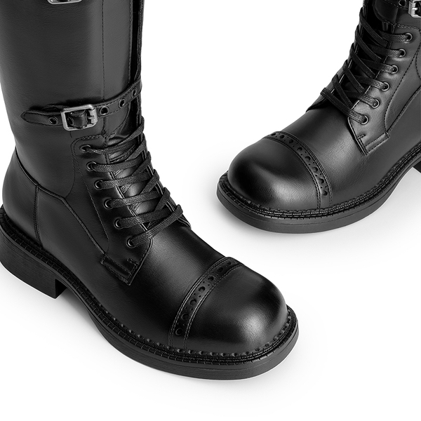 Women’s Square-Toe Block Heel Boots - BLACK - 5