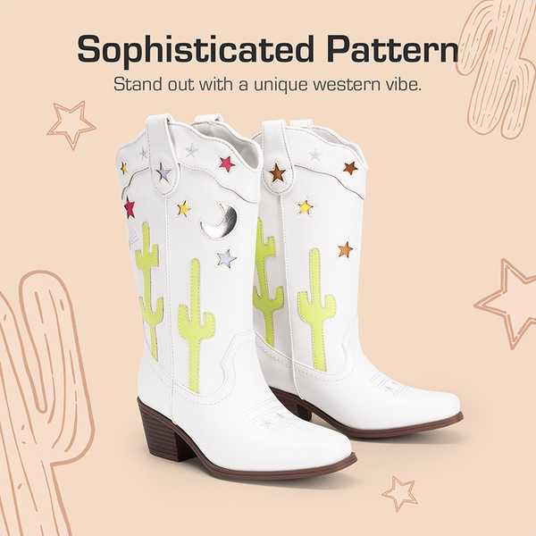 Girls’ Embroidered Western Cowboy Boots - WHITE - 1