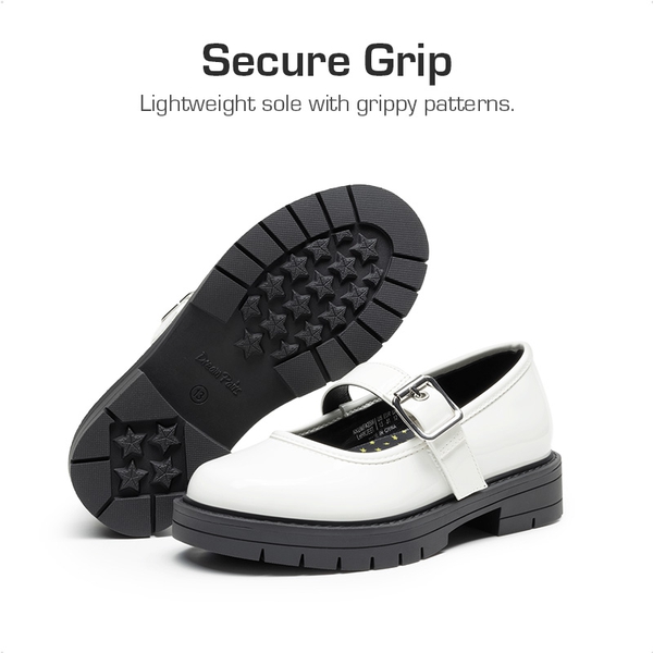 Girls’ Mary Janes Non-Slip School Shoes - WHITE - 3