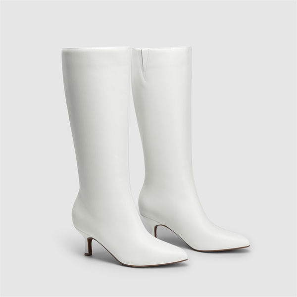 Women’s Pointed-Toe Kitten Heel Boots - WHITE - 2
