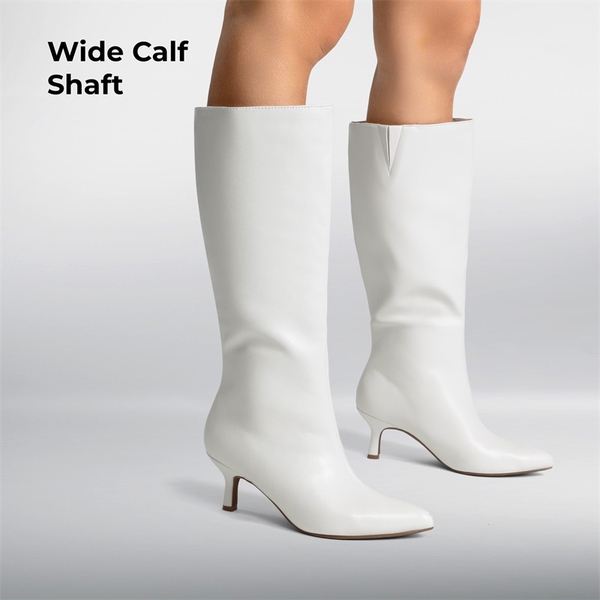 Women’s Pointed-Toe Kitten Heel Boots - WHITE - 5