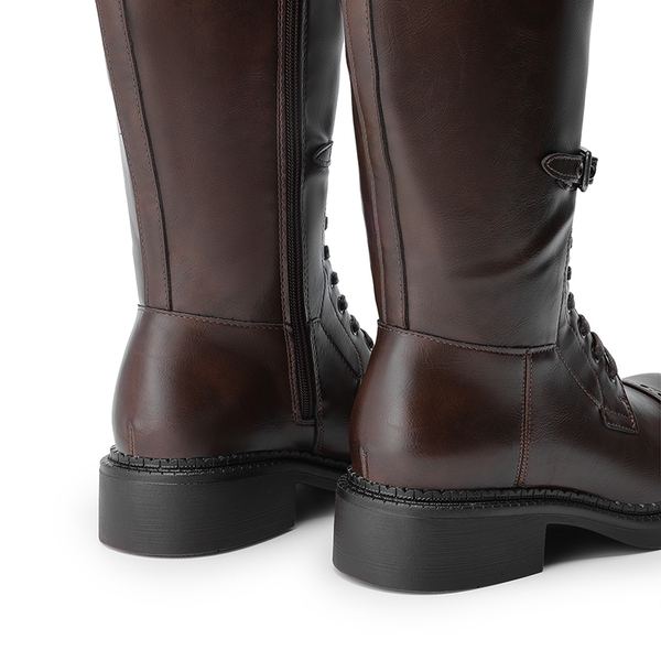 Women’s Square-Toe Block Heel Boots - BROWN - 3