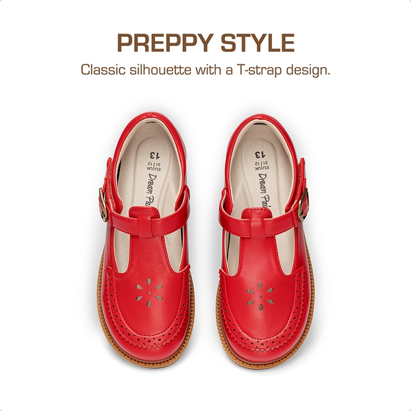 Girls’ Non-Slip T-Strap Mary Janes - RED - 4