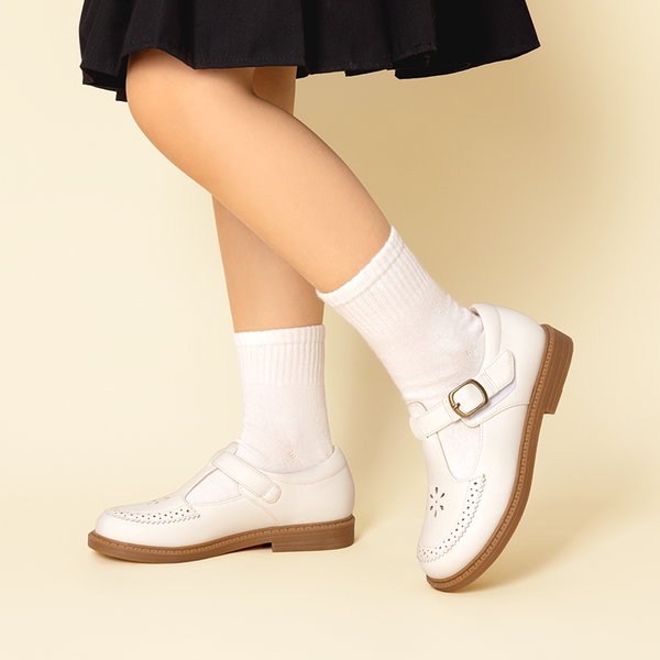 Girls’ Non-Slip T-Strap Mary Janes - WHITE - 6