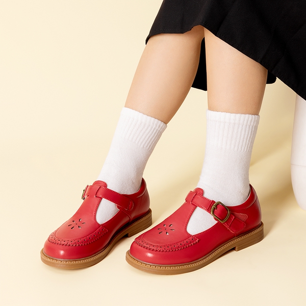 Girls’ Non-Slip T-Strap Mary Janes - RED - 5