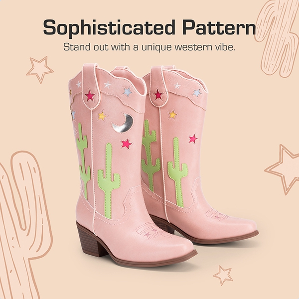 Girls’ Embroidered Western Cowboy Boots - PINK - 1