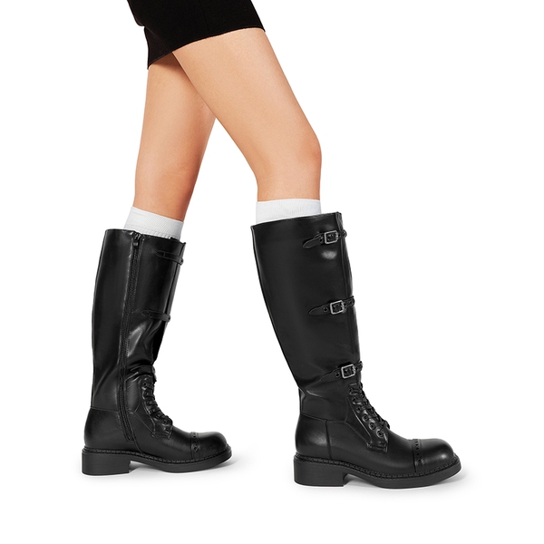 Women’s Square-Toe Block Heel Boots - BLACK - 6
