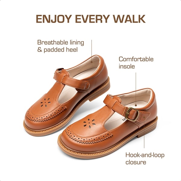 Girls’ Non-Slip T-Strap Mary Janes - BROWN - 3
