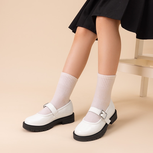 Girls’ Mary Janes Non-Slip School Shoes - WHITE - 5