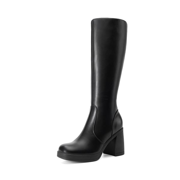 Women’s Stretchy Knee-High Platform Boots - BLACK -  0