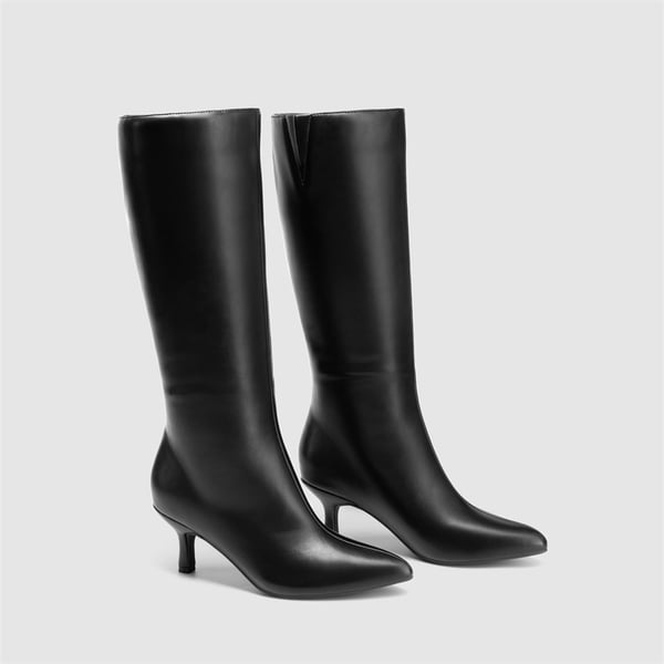 Women’s Pointed-Toe Kitten Heel Boots - BLACK-PU - 2