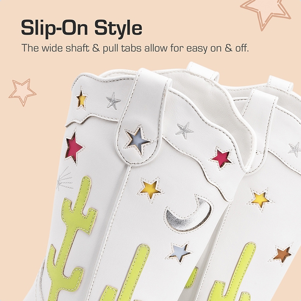 Girls’ Embroidered Western Cowboy Boots - WHITE - 2