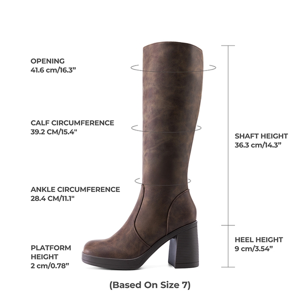 Women’s Stretchy Knee-High Platform Boots - BROWN - 5
