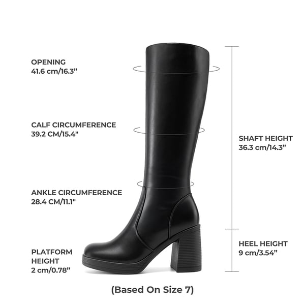 Women’s Stretchy Knee-High Platform Boots - BLACK - 2