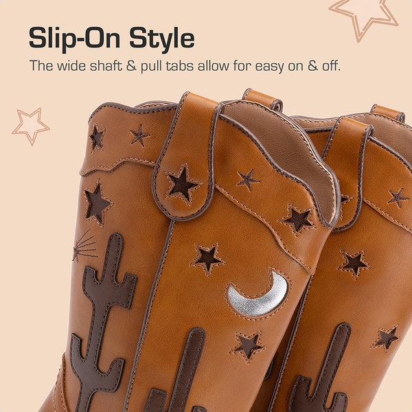 Girls’ Embroidered Western Cowboy Boots - BROWN - 2