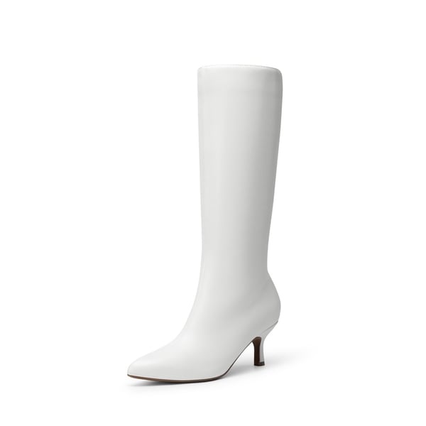 Women’s Pointed-Toe Kitten Heel Boots - WHITE -  0