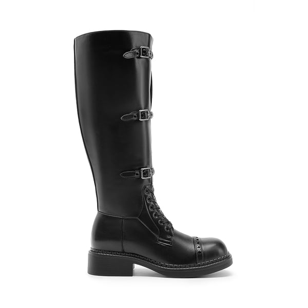 Women’s Square-Toe Block Heel Boots - BLACK - 1