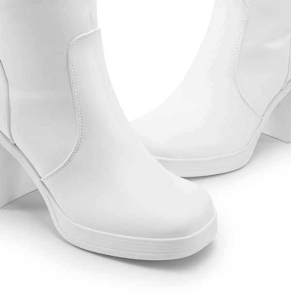 Women’s Stretchy Knee-High Platform Boots - WHITE-PU - 4