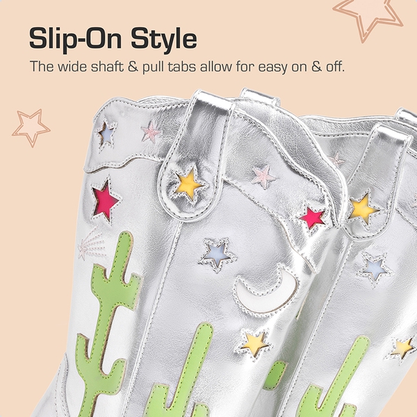 Girls’ Embroidered Western Cowboy Boots - SILVER - 2