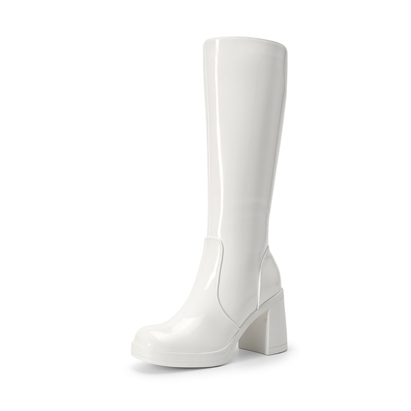 Women’s Stretchy Knee-High Platform Boots - WHITE-PAT -  0