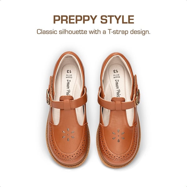 Girls’ Non-Slip T-Strap Mary Janes - BROWN - 4