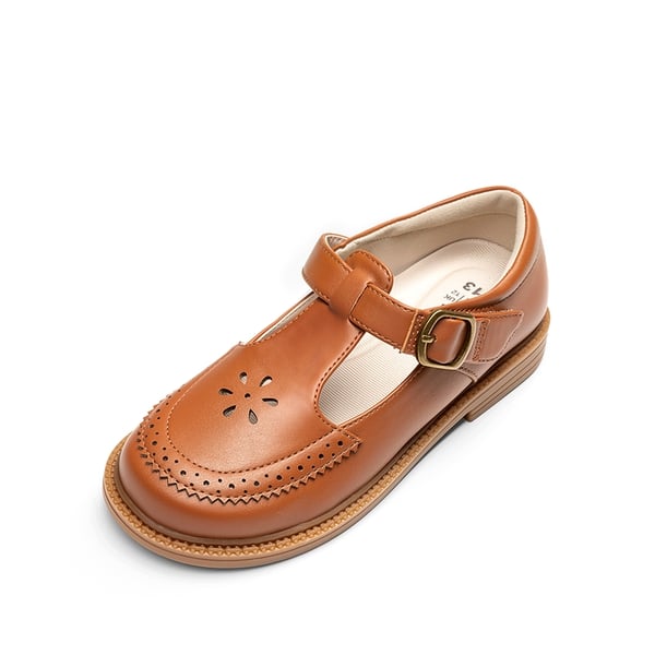 Girls’ Non-Slip T-Strap Mary Janes - BROWN -  0