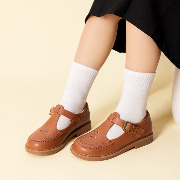 Girls’ Non-Slip T-Strap Mary Janes - BROWN - 5