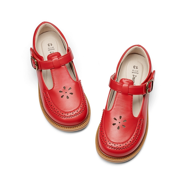 Girls’ Non-Slip T-Strap Mary Janes - RED - 1