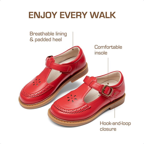 Girls’ Non-Slip T-Strap Mary Janes - RED - 3