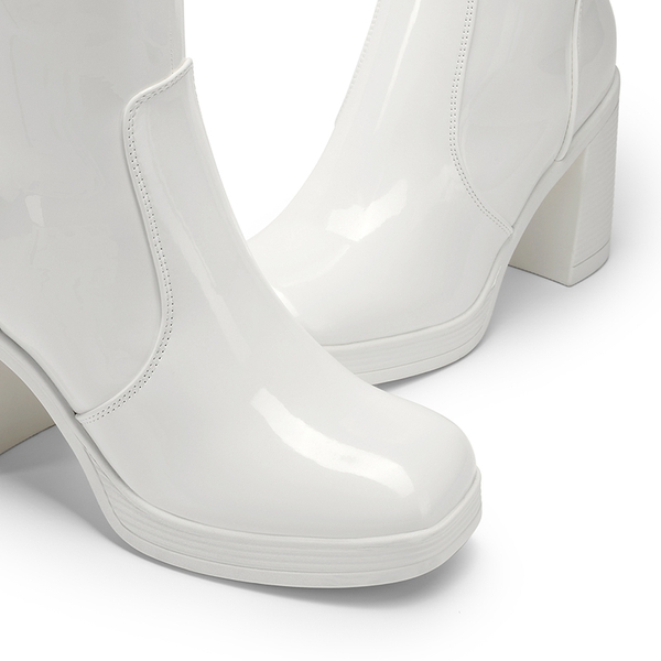 Women’s Stretchy Knee-High Platform Boots - WHITE-PAT - 6