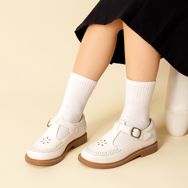 Girls’ Non-Slip T-Strap Mary Janes - WHITE - 5