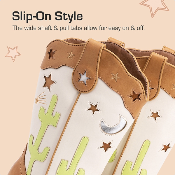 Girls’ Embroidered Western Cowboy Boots - BEIGE/TAN - 2